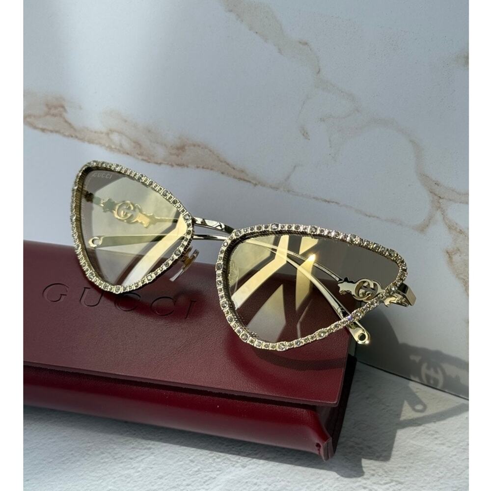 NEW Gucci GG1569S Gold Cat Eye Crystal Sunglasses $1300
